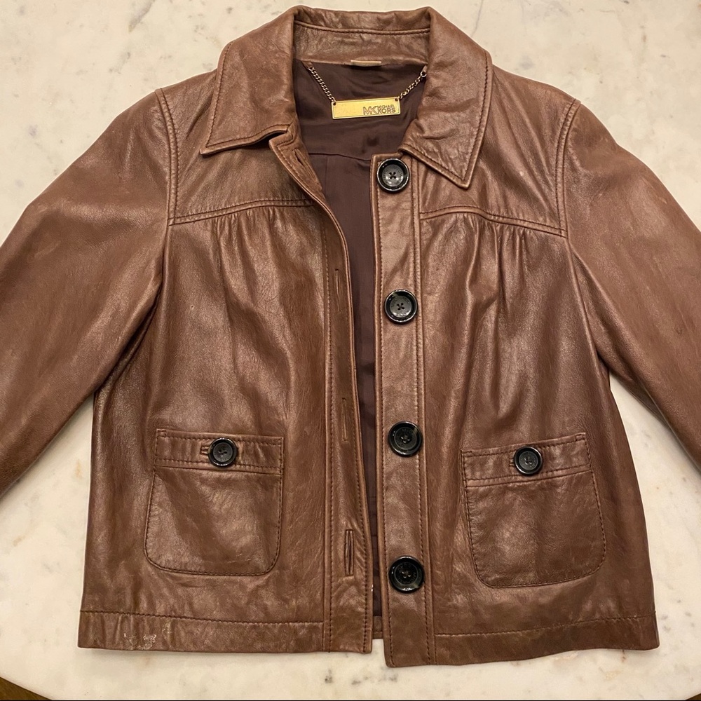 Michael Kors Brown Leather Jacket